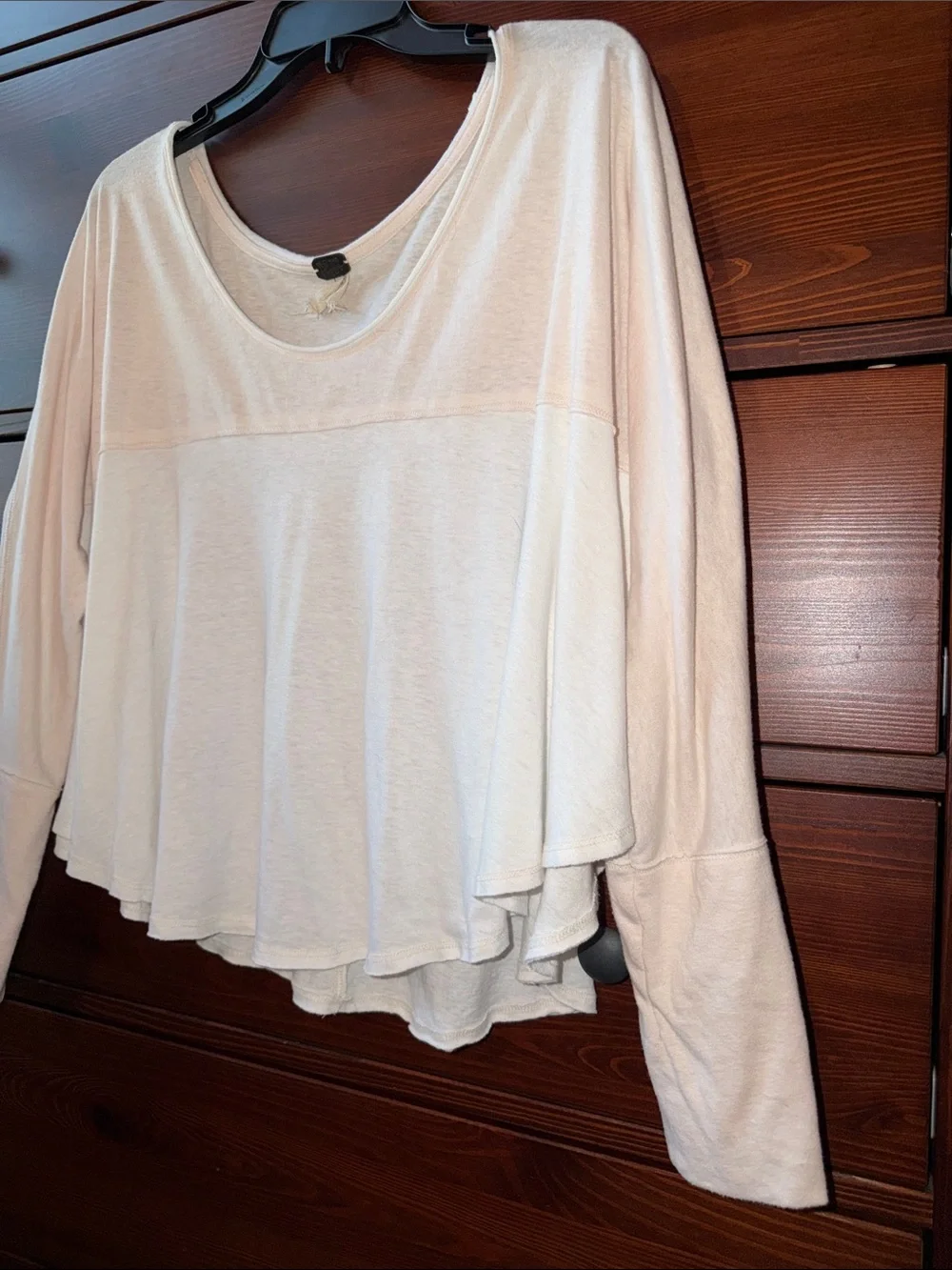 We The Free Cloud Nine Ivory / Light Pink Relaxed Scoop-Neck Long-Sleeve Top S